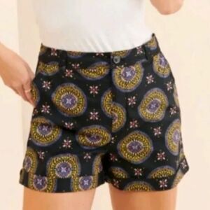 Anthropologie Maeve Shorts Black Abstract Medallion Print Blue Yellow White 12